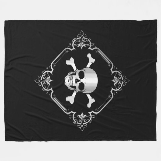 Crossbones/Jolly Roger/Pirate/Black/Silver Fleece Deken (Voorkant (Horizontaal))