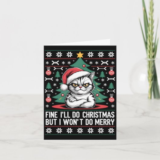 Crossed Arms Cat Funny Christmas Ugly Sweater Long Kaart (Voorkant)