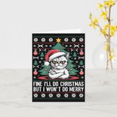 Crossed Arms Cat Funny Christmas Ugly Sweater Long Kaart (Gele Bloem)