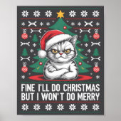 Crossed Arms Cat Funny Christmas Ugly Sweater Long Poster (Voorkant)
