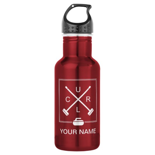 Crossed Brooms Curling Water Bottle - Gepersonalis Waterfles (Voorkant)