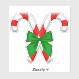 Crossed Candy Canes met grote groene boog Stickers