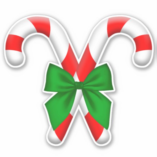 Crossed Candy Canes met grote groene boog Stickers (Voorkant)