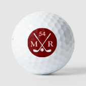 Crossed Clubs en Golfer Initialen rood Golfballen (Voorkant)