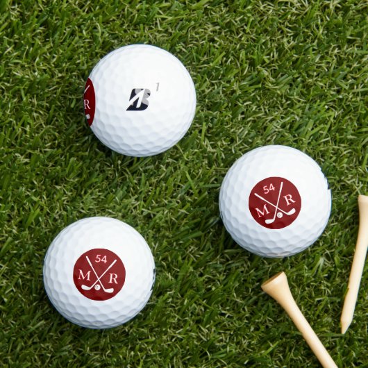 Crossed Clubs en Golfer Initialen rood Golfballen (Insitu Gras)