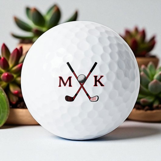 Crossed Clubs Golfer Moderne Initialen Logo Golfballen