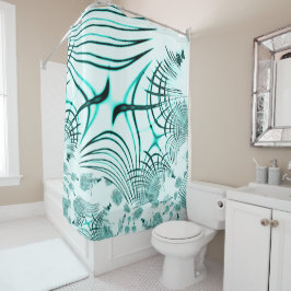 Crossed cyan aqua curved trace on light background douchegordijn