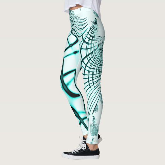 Crossed cyan aqua curved trace on light background leggings (Links)
