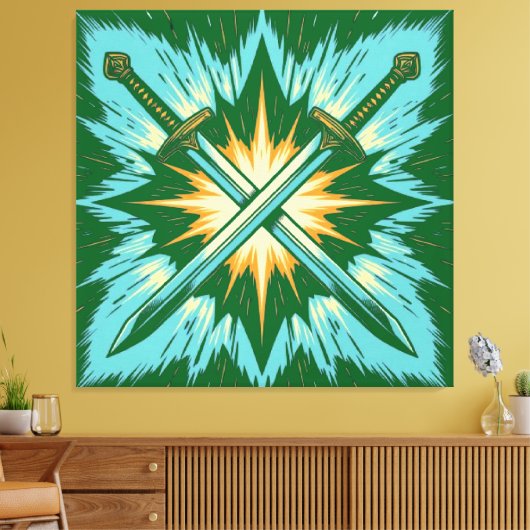 Crossed Fantasy Arrows with Glowing Energy – Dynam Canvas Afdruk (Insitu (Woonkamer))