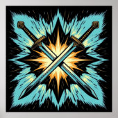 Crossed Fantasy Arrows with Glowing Energy – Dynam Poster (Voorkant)