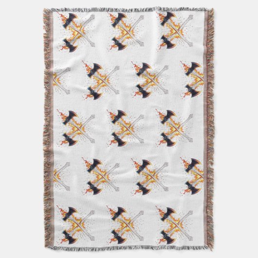 Crossed Fantasy Axes with Fiery Energy – Powerful  Deken (Voorkant Verticaal)