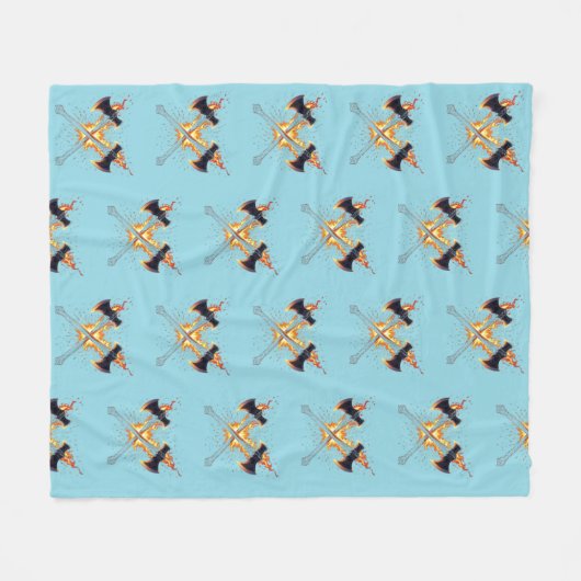 Crossed Fantasy Axes with Fiery Energy – Powerful  Fleece Deken (Voorkant (Horizontaal))