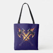 Crossed Fantasy Axes with Fiery Energy – Powerful  Tote Bag (Achterkant)
