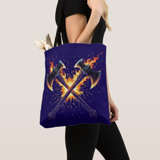 Crossed Fantasy Axes with Fiery Energy – Powerful  Tote Bag (Dichtbij)