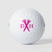 Crossed Golf Tees Personalized Initials Hot Pink Golfballen (Voorkant)