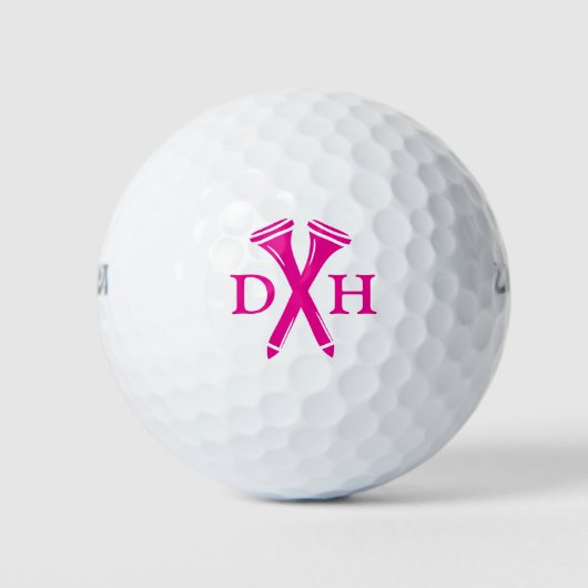 Crossed Golf Tees Personalized Initials Hot Pink Golfballen (Voorkant)