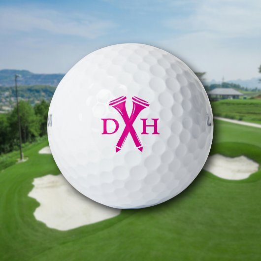 Crossed Golf Tees Personalized Initials Hot Pink Golfballen
