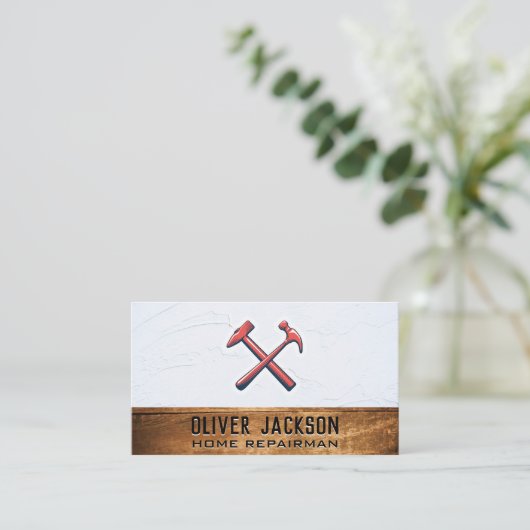 Crossed Hammers | Textielwand en hout Visitekaartje (Staand voorkant)