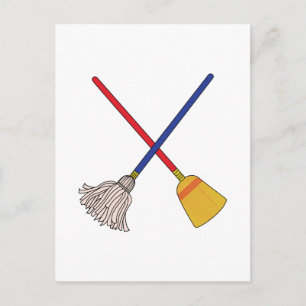 Crossed Mop & Broom Briefkaart