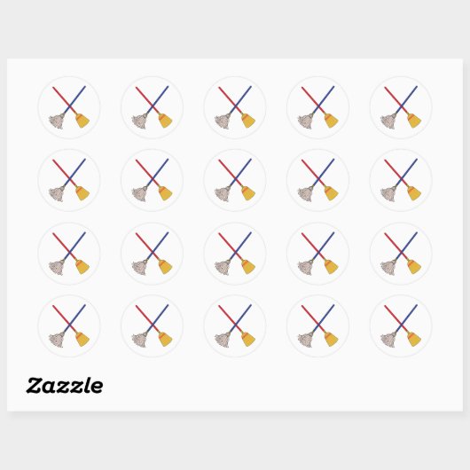 Crossed Mop & Broom Ronde Sticker (Vel)