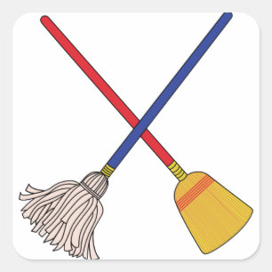 Crossed Mop & Broom Vierkante Sticker