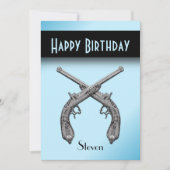Crossed Pistols Blue Birthday Party Invitation Kaart (Voorkant)