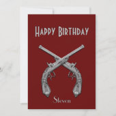 Crossed Pistols Donkerrood Verjaardagsfeestuitnodi Kaart (Voorkant)