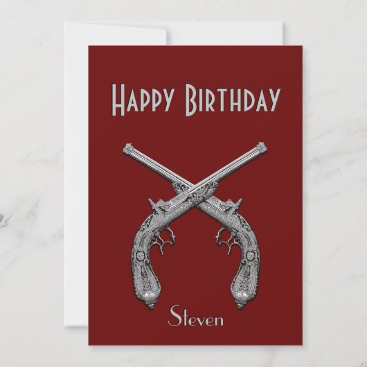 Crossed Pistols Donkerrood Verjaardagsfeestuitnodi Kaart (Voorkant)