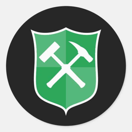 Crossed Rock Hammer Shield Ronde Sticker (Voorkant)