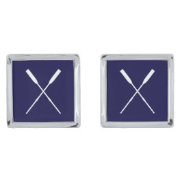 Crossed Rowing Oars Navy blauw en wit Verzilverde Manchetknopen