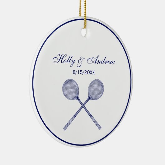 Crossed Squash Racquets Blue Keramisch Ornament (Rechts)