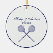 Crossed Squash Racquets Blue Keramisch Ornament (Voorkant)