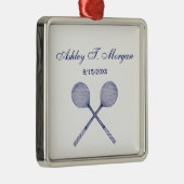 Crossed Squash Racquets Blue Metalen Ornament (Rechts)