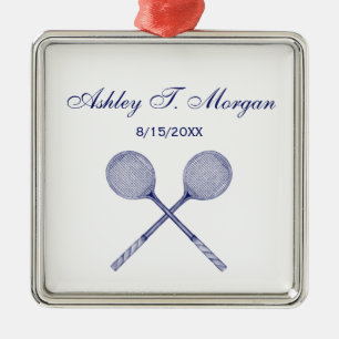 Crossed Squash Racquets Blue Metalen Ornament