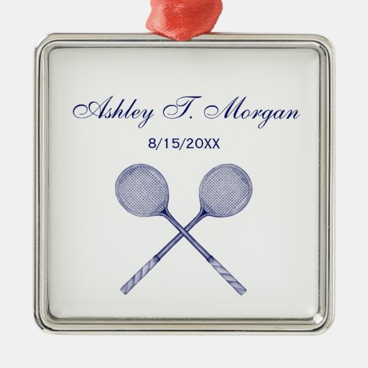 Crossed Squash Racquets Blue Metalen Ornament (Voorkant)