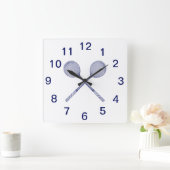 Crossed Squash Racquets Blue Vierkante Klok (Huis)