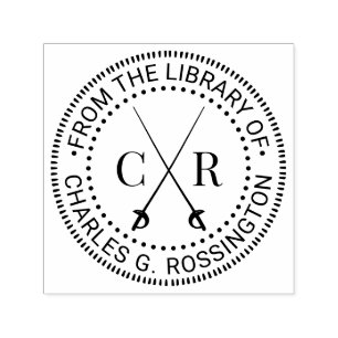 Crossed Swords Initiaal Monogram Bibliotheek Boekn Zelfinktende Stempel