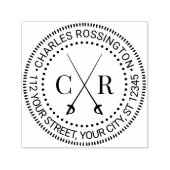 Crossed Swords Initiaal Monogram Naam Retouradres Zelfinktende Stempel (Design)