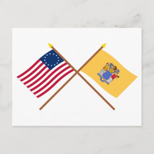 Crossed US 13-star en New Jersey State Flags Briefkaart