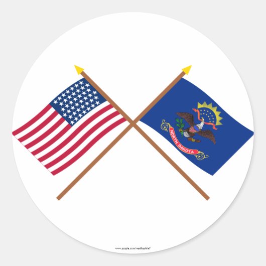 Crossed US 43-sterren en North Dakota State Flags Ronde Sticker (Voorkant)