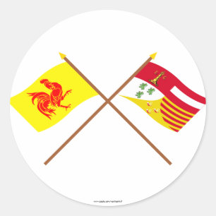 Crossed Walons en Luik Flags Ronde Sticker