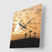 Crosses en Sunset "He is Risen" Paasmuur-klok Vierkante Klok (Hoek)