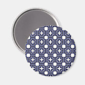 Crosses & Squares Blue - Magnet (rond) (Voorkant / Achterkant)