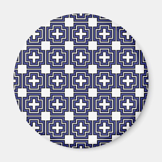 Crosses & Squares Blue - Magnet (rond) (Voorkant)