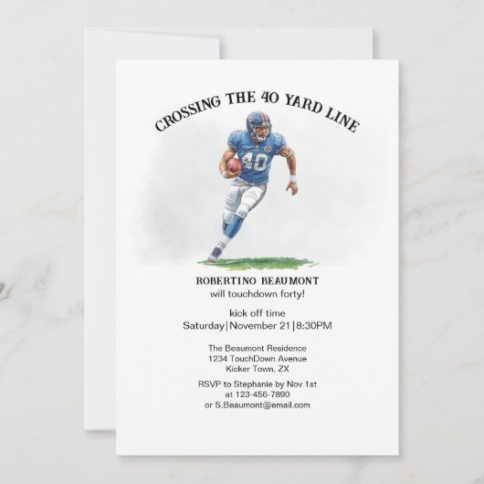 Crossing 40 Yard Amerikaans Football 40e verjaarda Kaart (Voorkant)