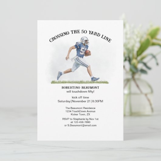 Crossing 50 Yard American Football 50th birthday Kaart (Staand voorkant)