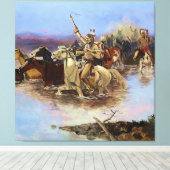 "Crossing the River" door Charles M Russell Canvas Afdruk (Insitu (Houten vloer))