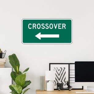 Crossover Weg Bord Groen Snelweg Stijl Richting Poster