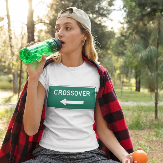 Crossover Weg Bord Groen Snelweg Stijl Richting T-shirt