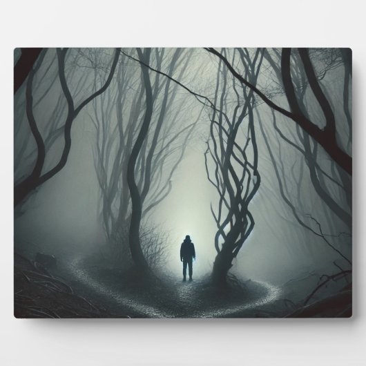 Crossroads in the Fog - Gloomy Forest Art Print Fotoplaat (Voorkant)